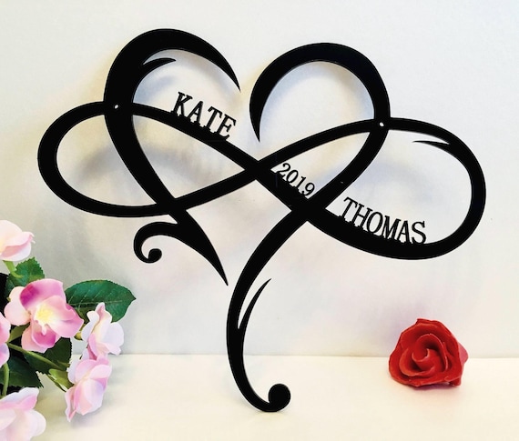 Personalized Name Infinity Heart Metal Sign - Custom Names Love Sign - Wall Art Valentines Day Gift -Wedding gift for Couple