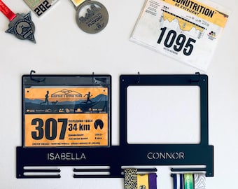 Personalized Running Medal and Race Bib Holder, Custom Couple Name Display Rack, Runner Gift