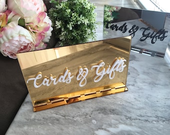 Cards and Gifts Table Sign Acrylic Mirrored Wedding Signs Table Numbers Alternative Centerpiece Freestanding Decor Reception Decorations