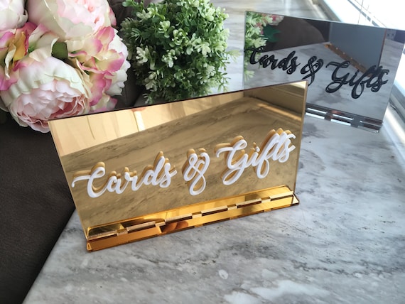 Cards and Gifts Table Sign Acrylic Mirrored Wedding Signs Table Numbers Alternative Centerpiece Freestanding Decor Reception Decorations