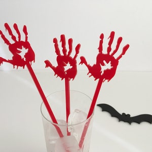 Halloween Picks Skeleton Cocktail Drink stirrers Stir Sticks Monster Hand Cupcake Decor Bloody Zombie hands Party favors Witch silhouette image 1