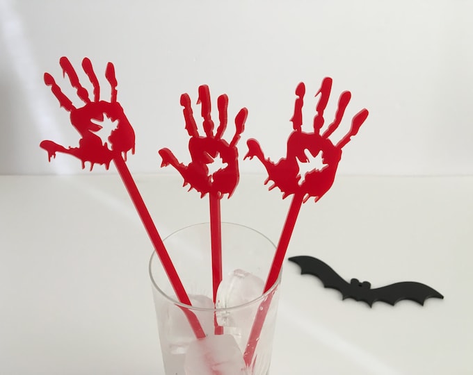 Zombie drink stirrers Party skeleton Zombie hands Bloody laser cut acrylic hand on sticks Zombie cake toppers Halloween party Drink stirrers