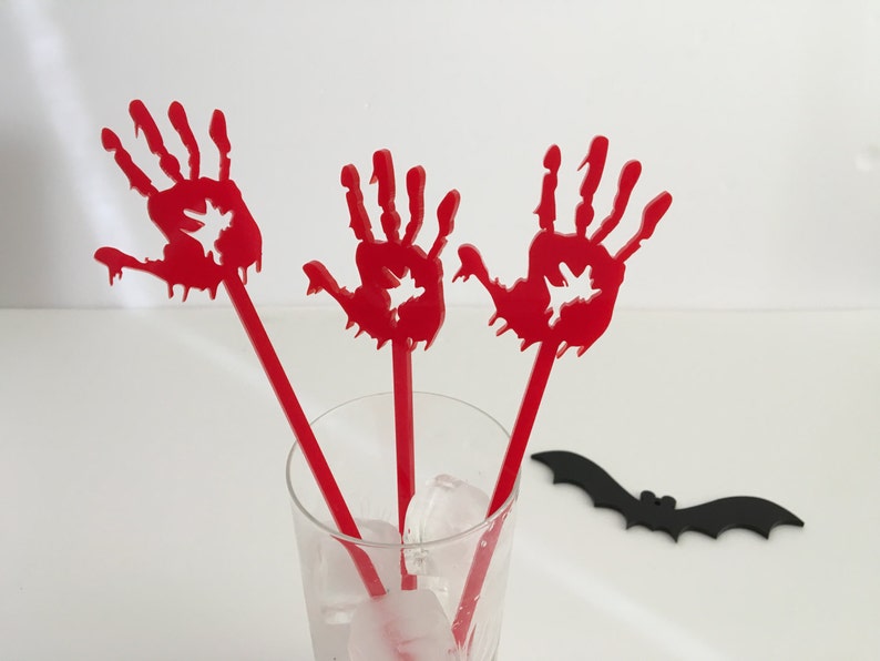 Halloween Picks Skeleton Cocktail Drink stirrers Stir Sticks Monster Hand Cupcake Decor Bloody Zombie hands Party favors Witch silhouette image 1