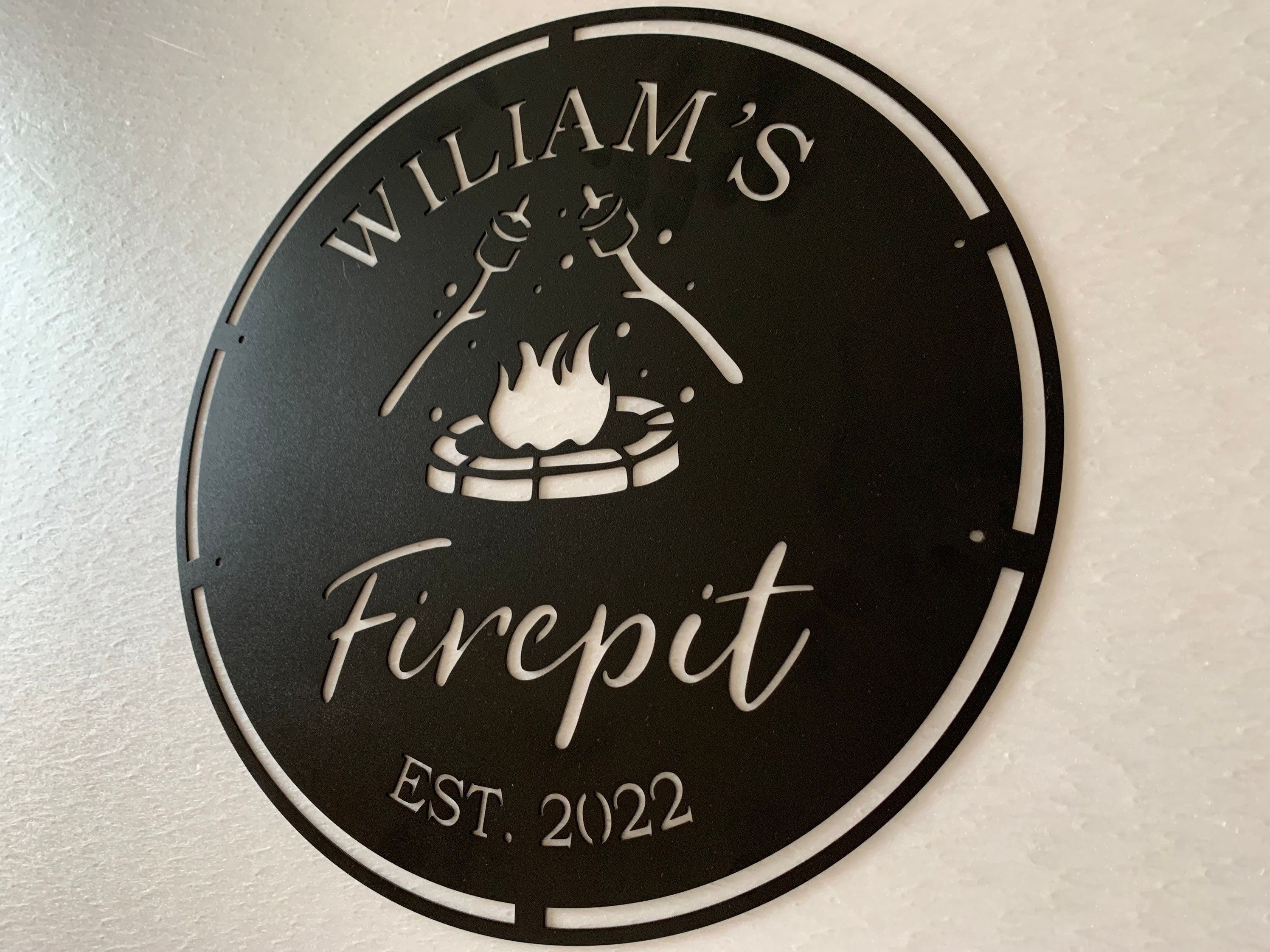 Personalized Firepit Metal Name Sign Custom Backyard BBQ Fire pit