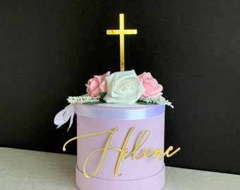 Personalized Name Cake Charm & Acrylic Cross Cake Topper, Christening Cake Topper, Custom Name Plaque, First Holy Communion, Baptism Decor