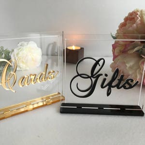 Cards and Gifts Table Signs Wedding Centerpiece Birthday Reception Calligraphy Free Standing Modern Font Elegant Dinner Party Decor image 1