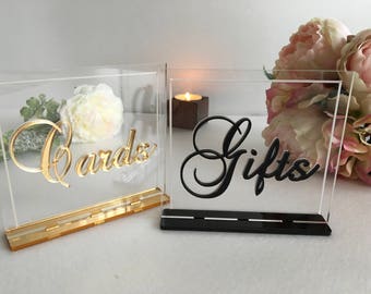 Cards and Gifts Table Signs Wedding Centerpiece Birthday Reception Calligraphy Free Standing Modern Font Elegant Dinner Party Decor