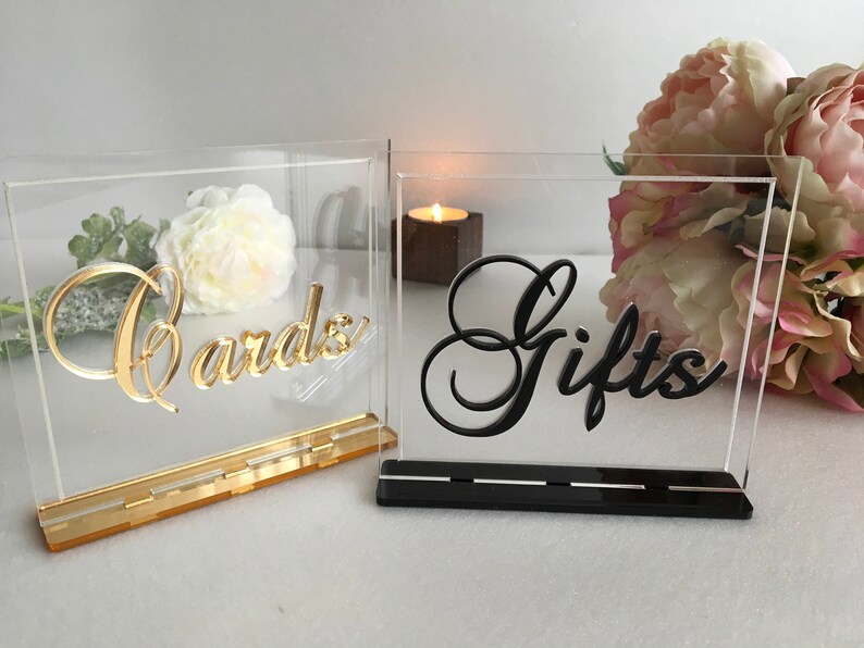 Cards and Gifts Table Signs Wedding Centerpiece Birthday Reception Calligraphy Free Standing Modern Font Elegant Dinner Party Decor image 1