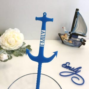 Personalized Anchor Nautical Party Decorations Beach Wedding Anchor Decoration Blue Anchor Theme Cocktail Name Drink Stirrers Swizzle Sticks