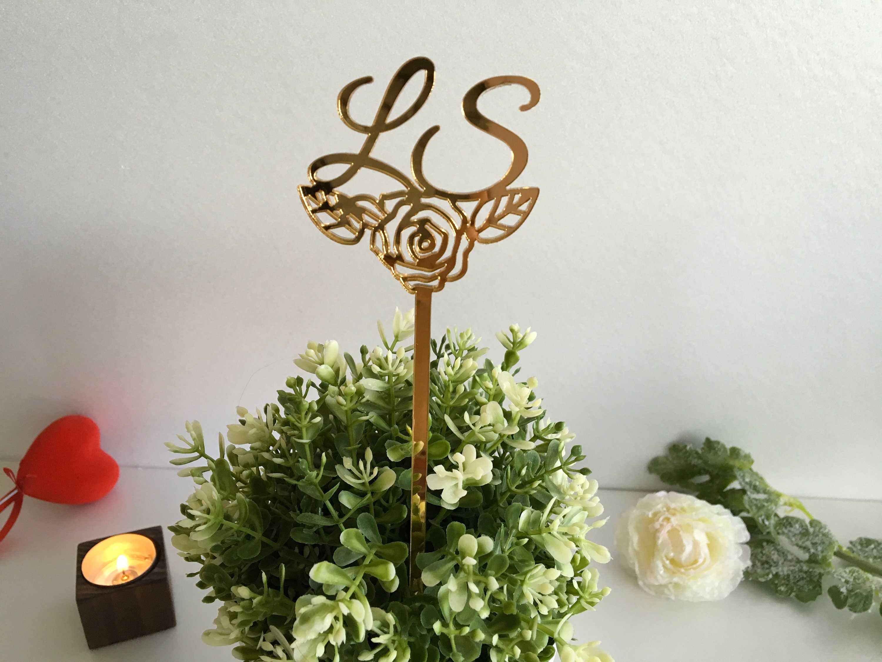 Wedding Cupcake Topper Custom Monogram Initials Drink Stirrers