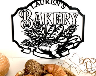 Personalized Bakery Name Sign Custom Baker Name Metal Wall Art Kitchen Sign Cooking Sign Moms Bakery Farmhouse Kitchen Decor Bread Baking