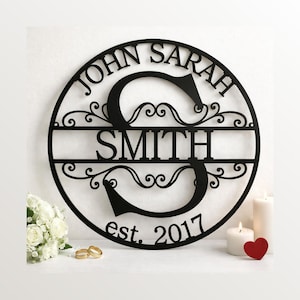 Personalized Family Name Sign, Split Letter Monogram, Wedding Established Date Wall Hanging
