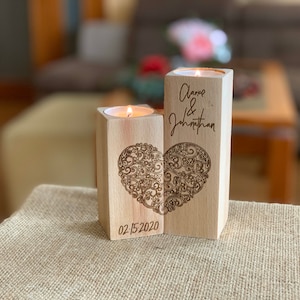 Personalized Wood Candle Holder Custom Names and Special Date Heart Shape Love Tealight Candle Holder Anniversary Gift for Couples image 9