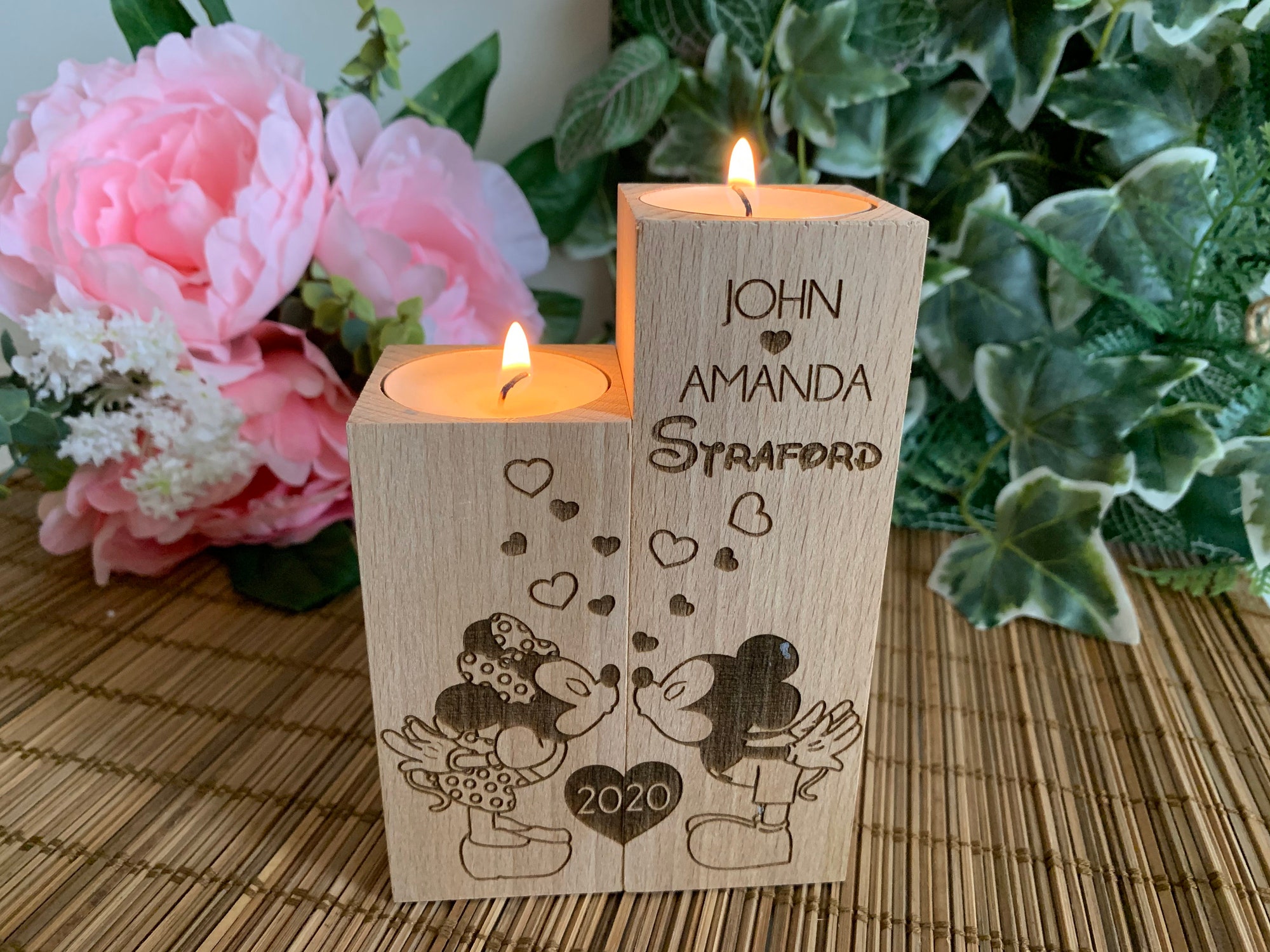 Personalized Wooden Candle Holders Custom Names Disney Mickey Minnie Mouse