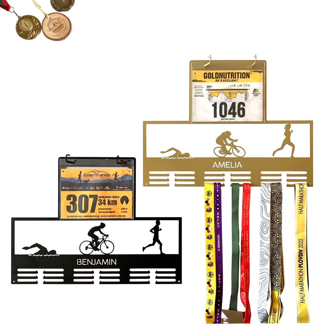 Triathlon Medal Holder With Custom Name Personalized Race Bib and Medal ...