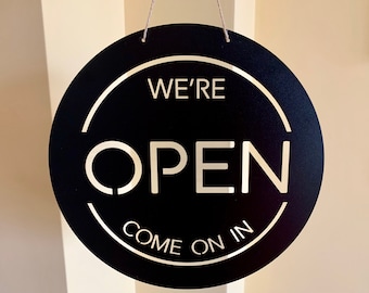 Personalized We're Open Shop Metal Sign Business Open Sign Custom Plaque Reversible Sign Business Decor Hanging Slate Storefront, Store Sign