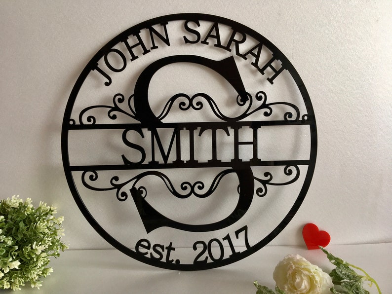 Personalized Last Name Family Sign Metal / Acrylic Initial Split Letter Wedding Gift Custom Names Est Year Established Wall Hanging Monogram 