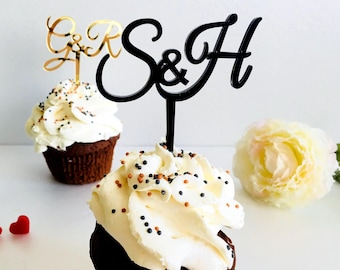 Personalized Initial Cupcake Topper Custom Wedding Acrylic Monograms Bride & Groom 2 Initial Letters Bridal Shower Party, 23 available FONTS
