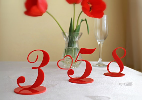 Numbers for weddings - Wedding table centerpieces - Acrylic number holders & Base - Red wedding table decor - Freestanding, Reception Decor