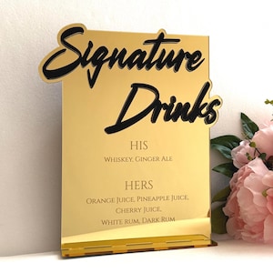 Signature Drinks Wedding Sign, His & Hers Drinks Personalized Wedding Drink Menu Custom Cocktail Sign Bride and Groom Drink Wedding Bar Sign