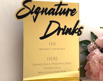 Custom Acrylic Bar Menu, Signature Drinks Wedding Sign