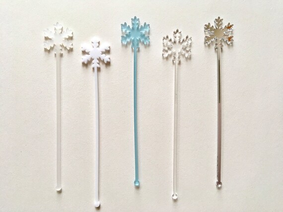 Laser Cut Acrylic Snowflakes Drink Stirrer Frosted Snowflake