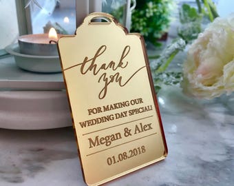 Personalized Wedding Thank You Card Luxury Bride Groom Gift Tags Engraved Names Save the Date Custom Gold Wedding Favor Bridal Shower Party