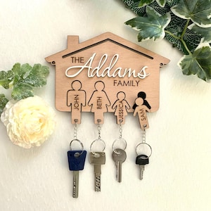 Personalized Wooden Key Rack With Family Members – Custom Wall Mount ...