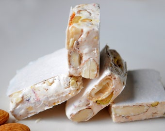 Handmade  White Nougat,  almond honey candy, artisanal French confection,  Nougat de Montelimar, delicate candy, edible gift
