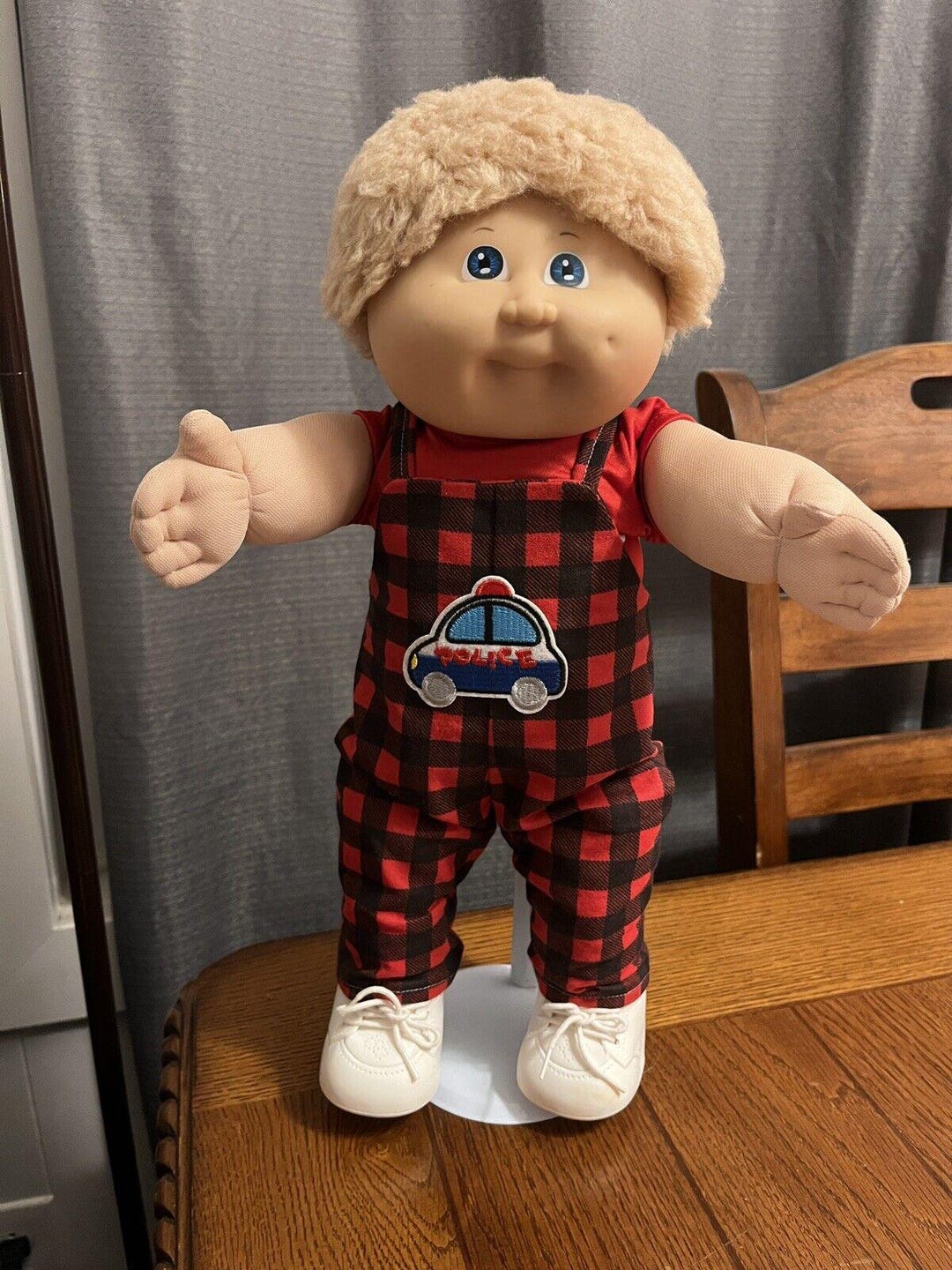 1980s Cabbage Patch Kid Fuzzy Blonde Boy Blue Eyes Police Patch Plaid ...
