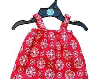 Handmade Apron Dress For Cabbage Patch Kid 16” Doll - Red Christmas Snowflake