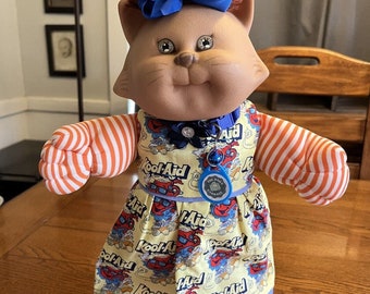 1980 Cabbage Patch Kid Naranja Rayas Koosa Kitty Cat Koosas Kool Aid Vestido