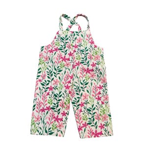 Handmade Overalls For Cabbage Patch Kid 16” Doll - Pink Flowers Green Leaves