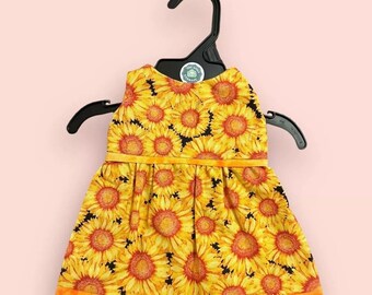 Handmade Dress For Cabbage Patch Kid 16” Doll - Yellow Orange Sunflower Floral