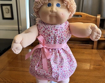 1980s Cabbage Patch Kid Wheat Blonde Hair Blue Eyes OK Pink Floral Dress Heart