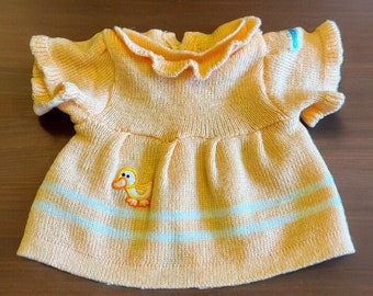 Vintage 1980s Cabbage Patch Kid Clothing Peach Orange Knit Duck Dress