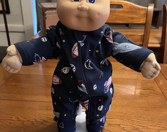 1980s Cabbage Patch Kid Bald Blue Eyes OK Outer Space Rocket Footie Pajamas