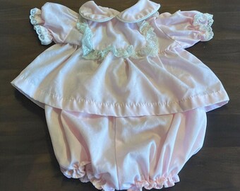 Vintage 1980s Cabbage Patch Kid Clothing Pink Lace Preemie Dress & Bloomers