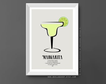 Margarita Recipe Cocktail print Margarita print Art print Cocktails bar prints glass kitchen wall decor Drinks Margarita bar print (204)