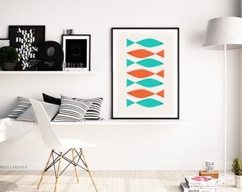 Mid Century Style Art print retro / Fish Nº5 inspired Scandinavian wall decor poster Norway Vintage home decor weadding gift pop glicee (81)