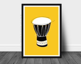 Percussion instrument retro poster  drumdjembe jembe Tambor print mid century poster retro art print music instrument (153)