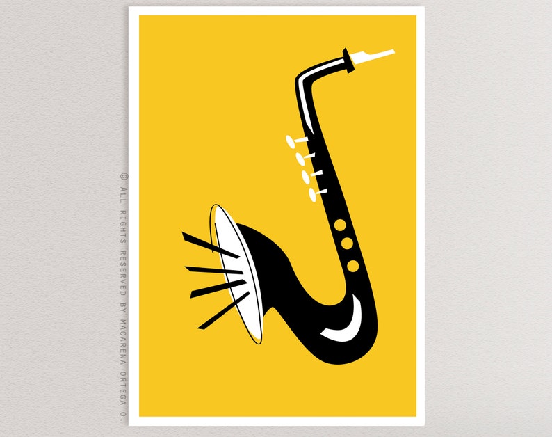 saxophone print retro saxophone poster saxophone jazz poster saxophone blues mid century style saxophone art print 159 image 6