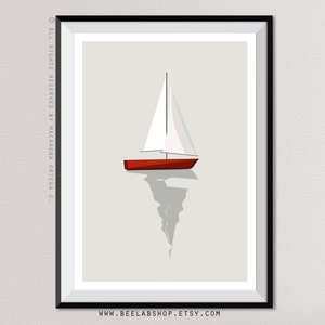 Sailboat Art print Nautical Sailboat Minimalist Print Coastal Wall decor art print Modern Style retro wall Beach painting wall decor 183 image 7