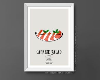 Caprese Salad Print art print Salad poster ingredients Traditional Italian Salad food print kitchen restaurant (182)
