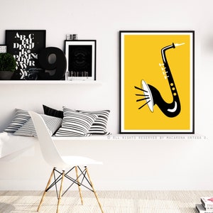saxophone print retro saxophone poster saxophone jazz poster saxophone blues mid century style saxophone art print 159 image 5