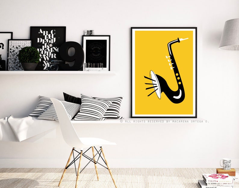 saxophone print rétro saxophone affiche saxophone jazz affiche saxophone blues mid century style saxophone art print 159 image 5