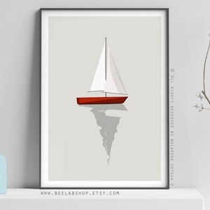 Sailboat Art print Nautical Sailboat Minimalist Print Coastal Wall decor art print Modern Style retro wall Beach painting wall decor 183 image 3