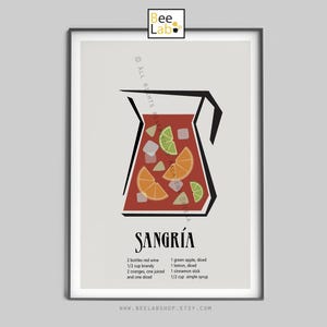 Sangría Art Print | Spanish Cocktail Recipe Poster, Kitchen & Bar Wall Decor, Drinks Illustration, Summer Aperitif Gift | N171