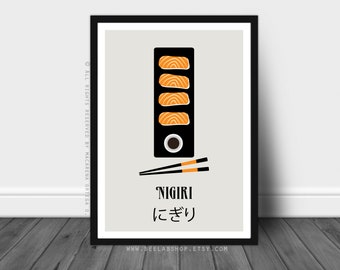 Nigiri print Sushi poster art print Japanese Food print Art print food art print poster kitchen Gift restaurant décor (200)