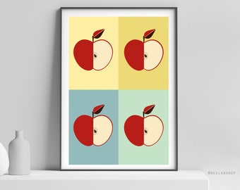 Scandinavian art print Four Apples Kitchen art Mid Century Print poster Norway design Wall Decor retro poster (044)